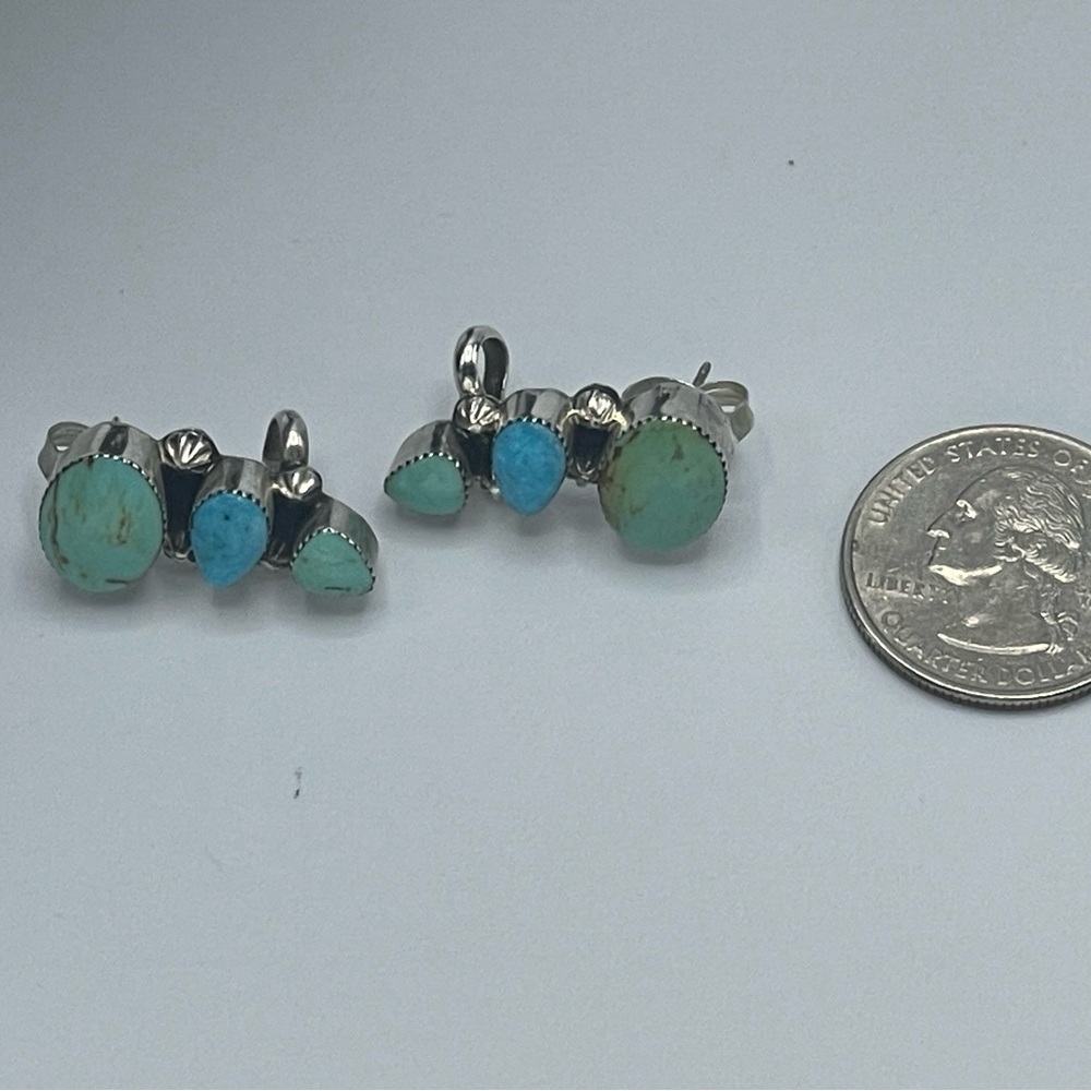 Turquoise and Silver Ear Crawler Earrings - Picture 5 of 5
